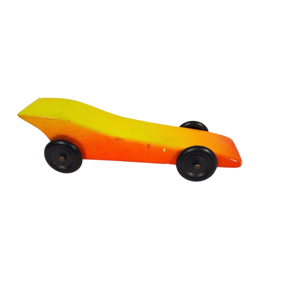 Vintage Wooden Toy Derby Race Car‎ Yellow Orange Ombre Handcrafted - Picture 2 of 6